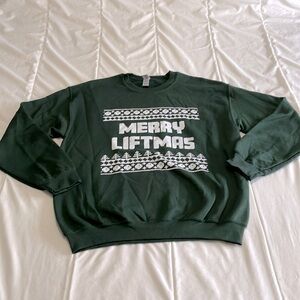Merry Liftmas Green Gildan Crewneck Sweatshirt Size Medium